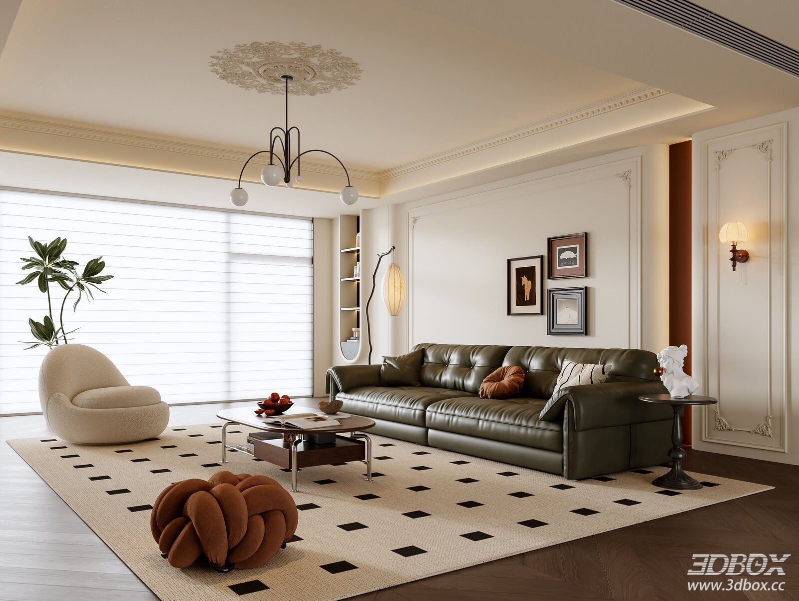 French Vintage Mid-Century Living Room Interior Scene