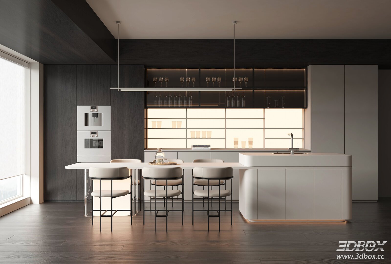 Modern Minimalist Kitchen and Dining Room Interior