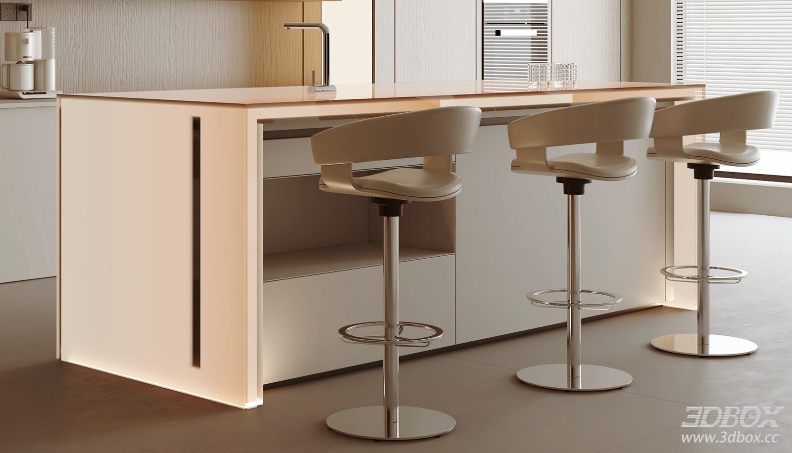 Modern Kitchen Bar Counter with Adjustable Bar Stools