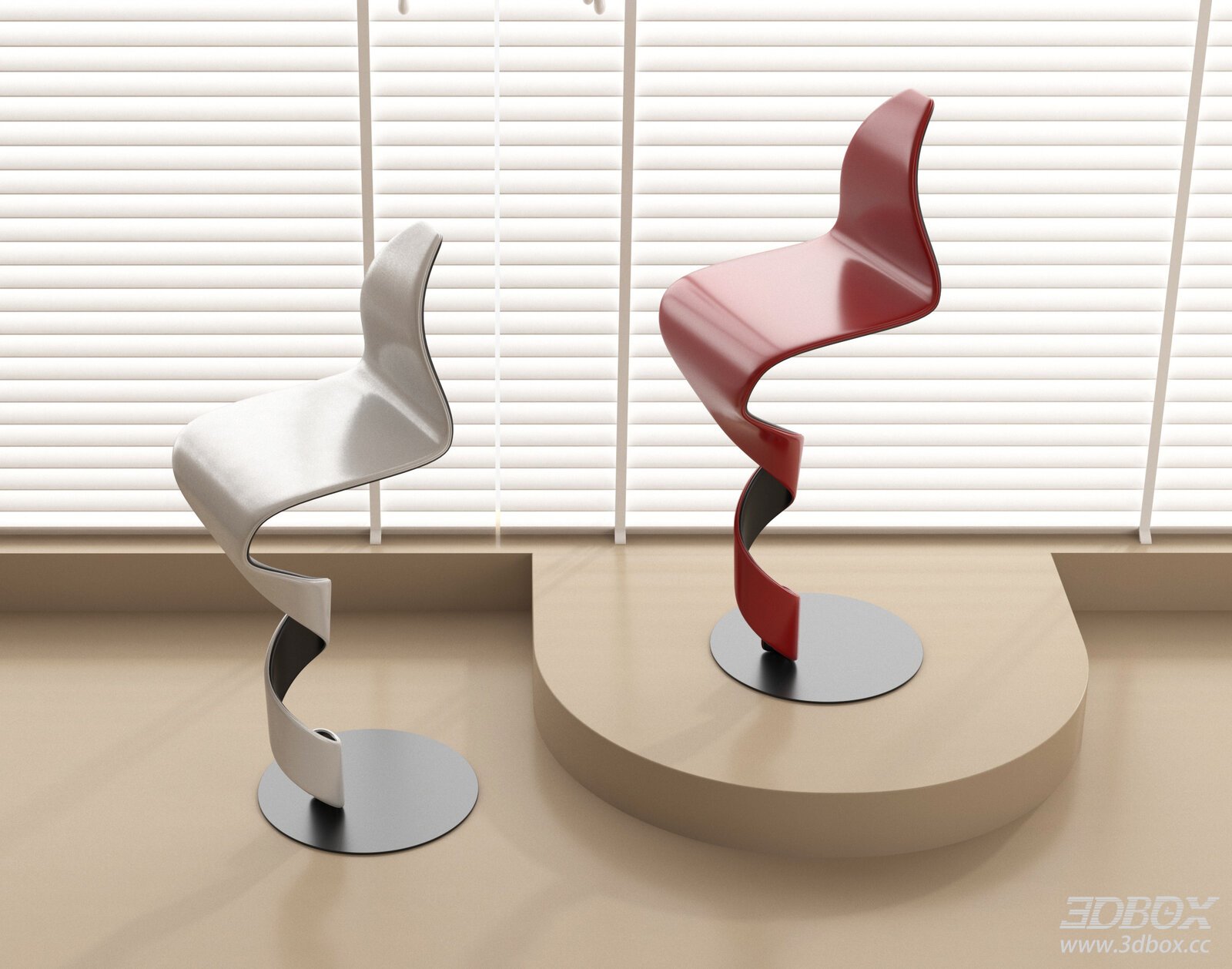 Modern Curved Bar Stool with Metal Base