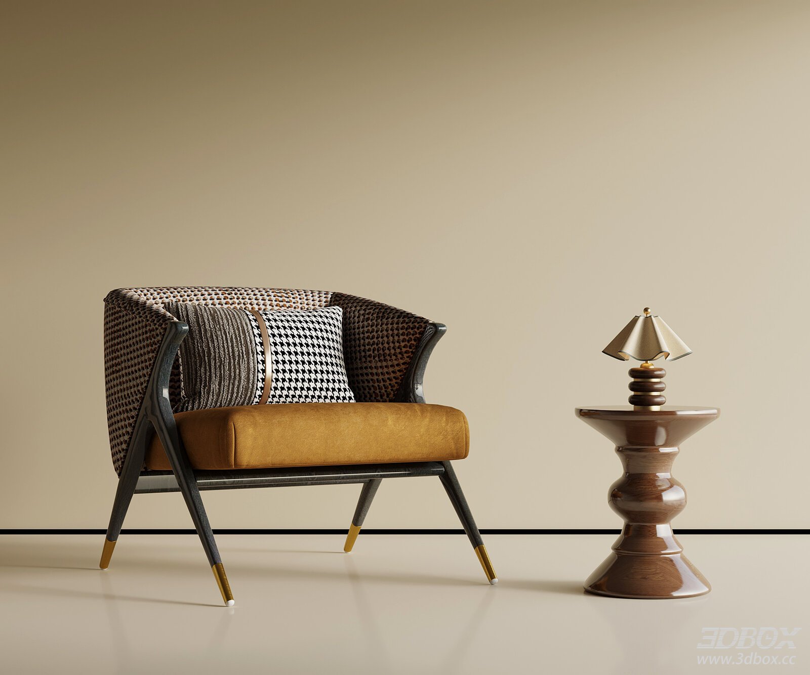 Luxury Modern Armchair with Side Table and Table Lamp