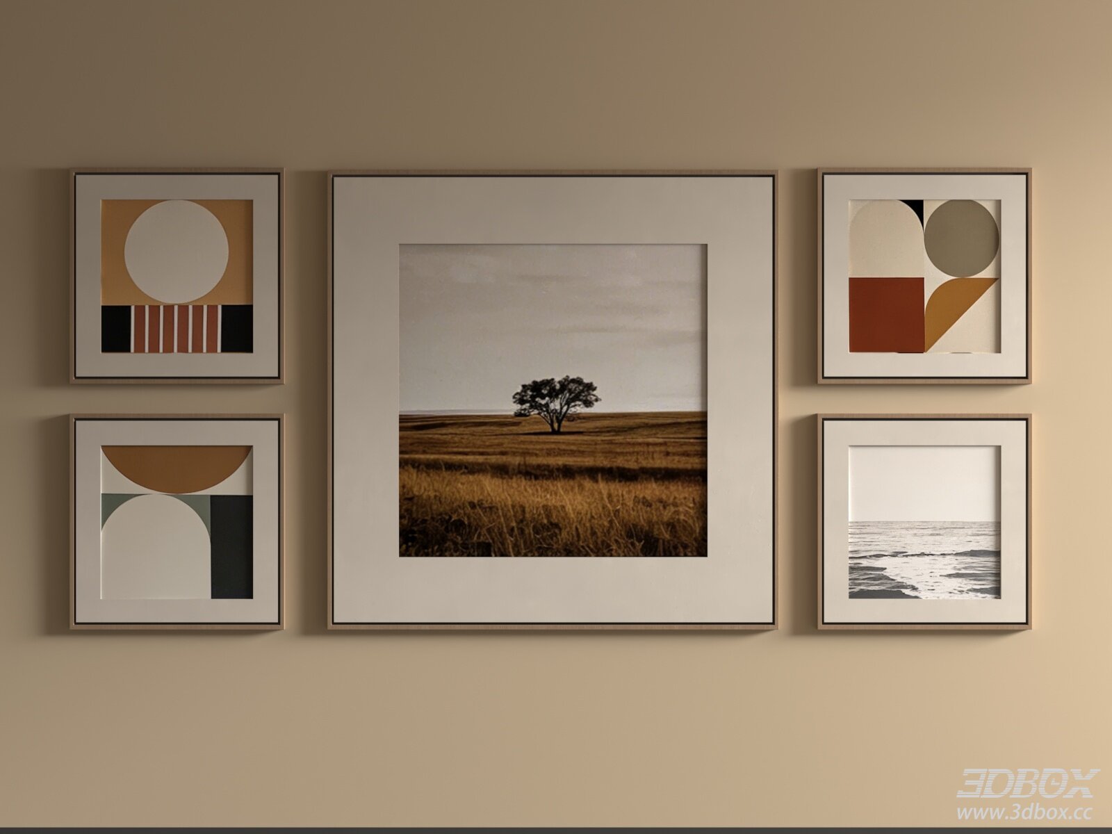 Modern Minimalist Framed Wall Art Set Abstract Landscape Decor