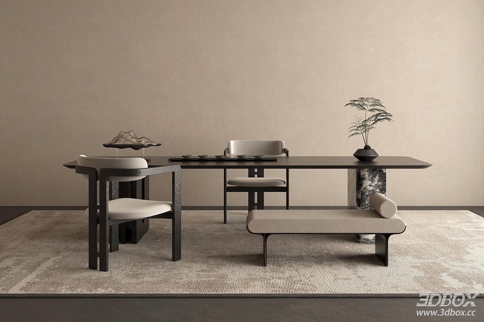 New Chinese Style Tea Table and Seating Set Tea Room Scene