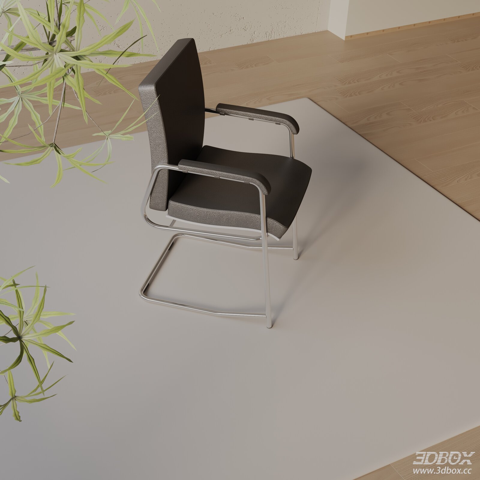 Modern Leather Cantilever Office Chair with Metal Armrests