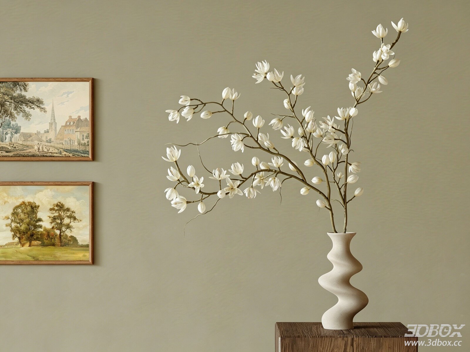 Mid-century Ceramic Vase with Magnolia Floral Arrangement Decor