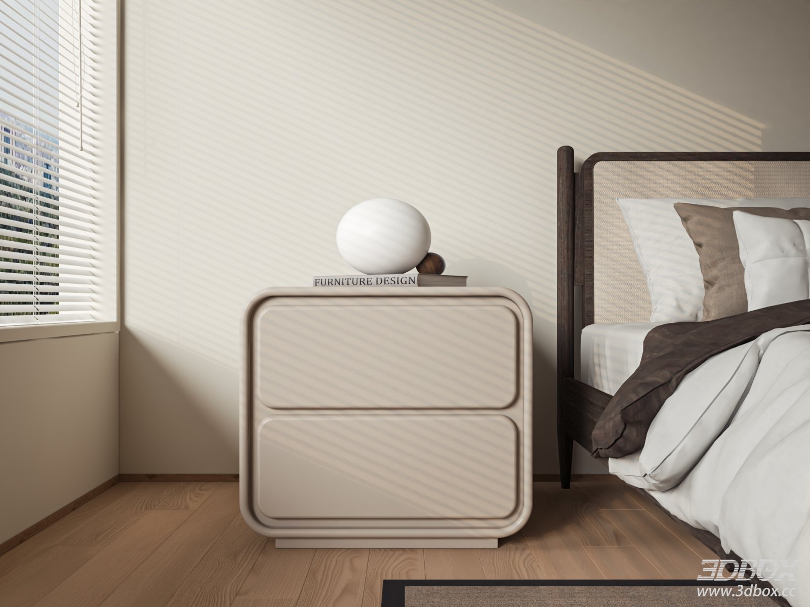 Modern Beige 2-Drawer Nightstand Side Table