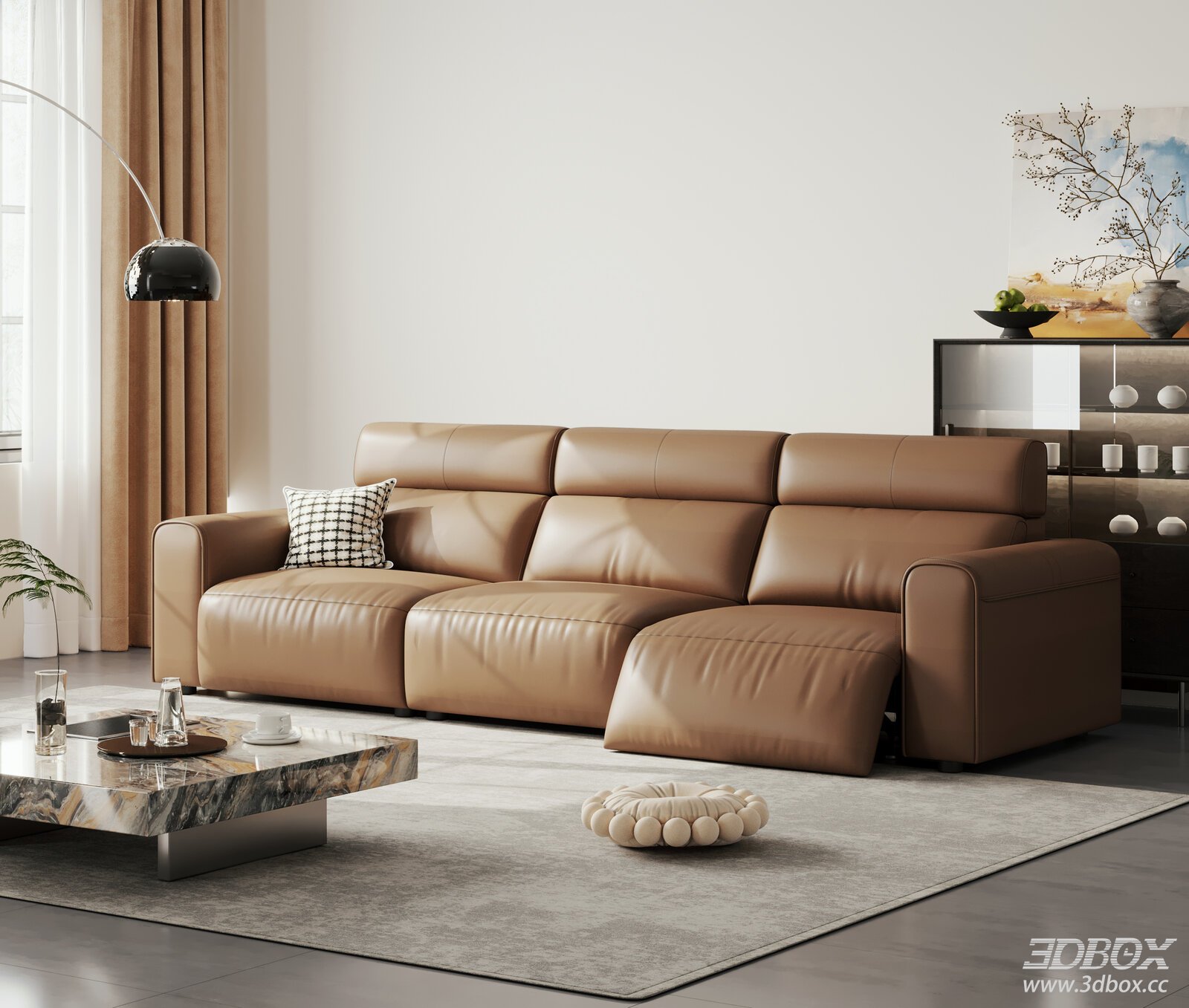 Italian Style Brown Leather Functional Recliner Sofa Set