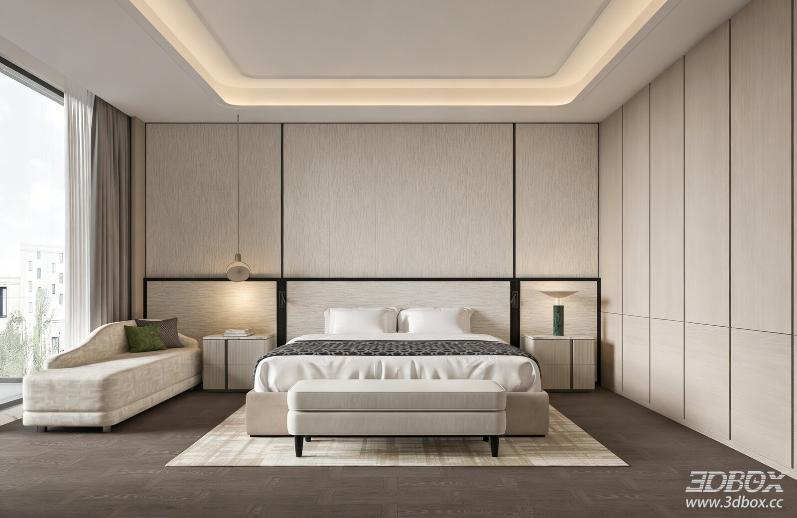 Modern Minimalist Luxury Master Bedroom Interior Scene