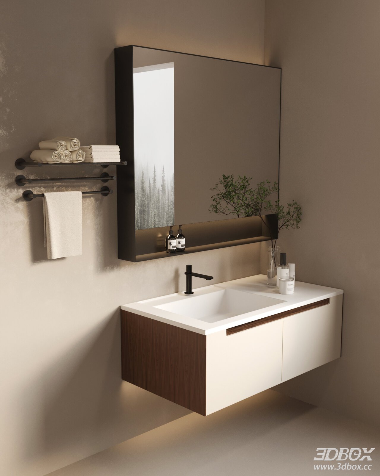 Modern Wall Mounted Bathroom Vanity with Mirror and Towel Rack