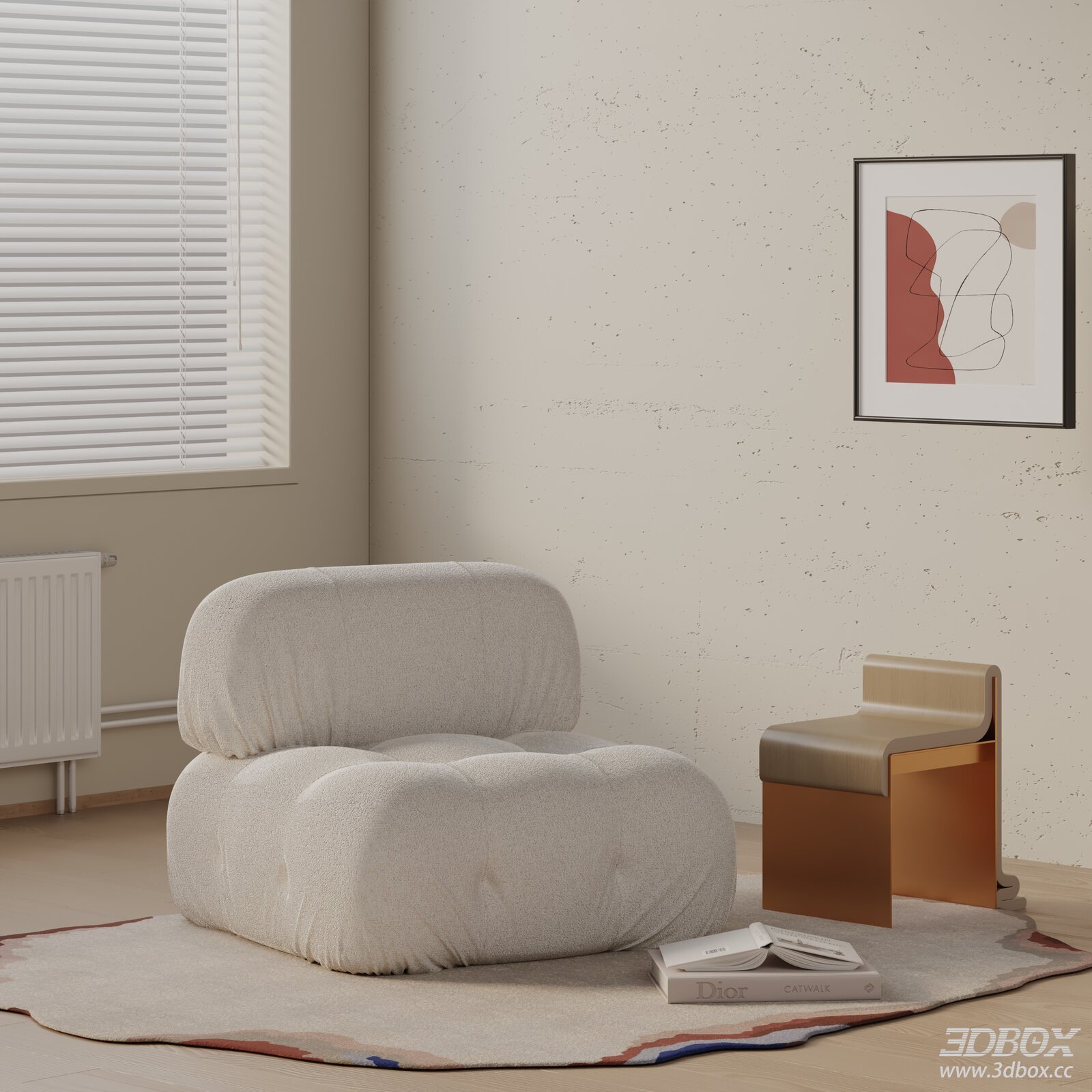 Modern Boucle Fabric Upholstered Armchair