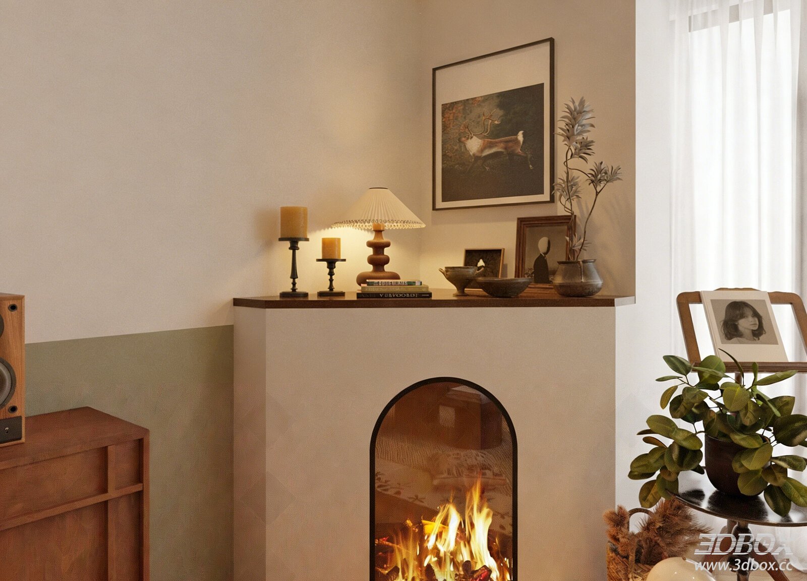 Vintage Retro Corner Fireplace Modern Interior Decor