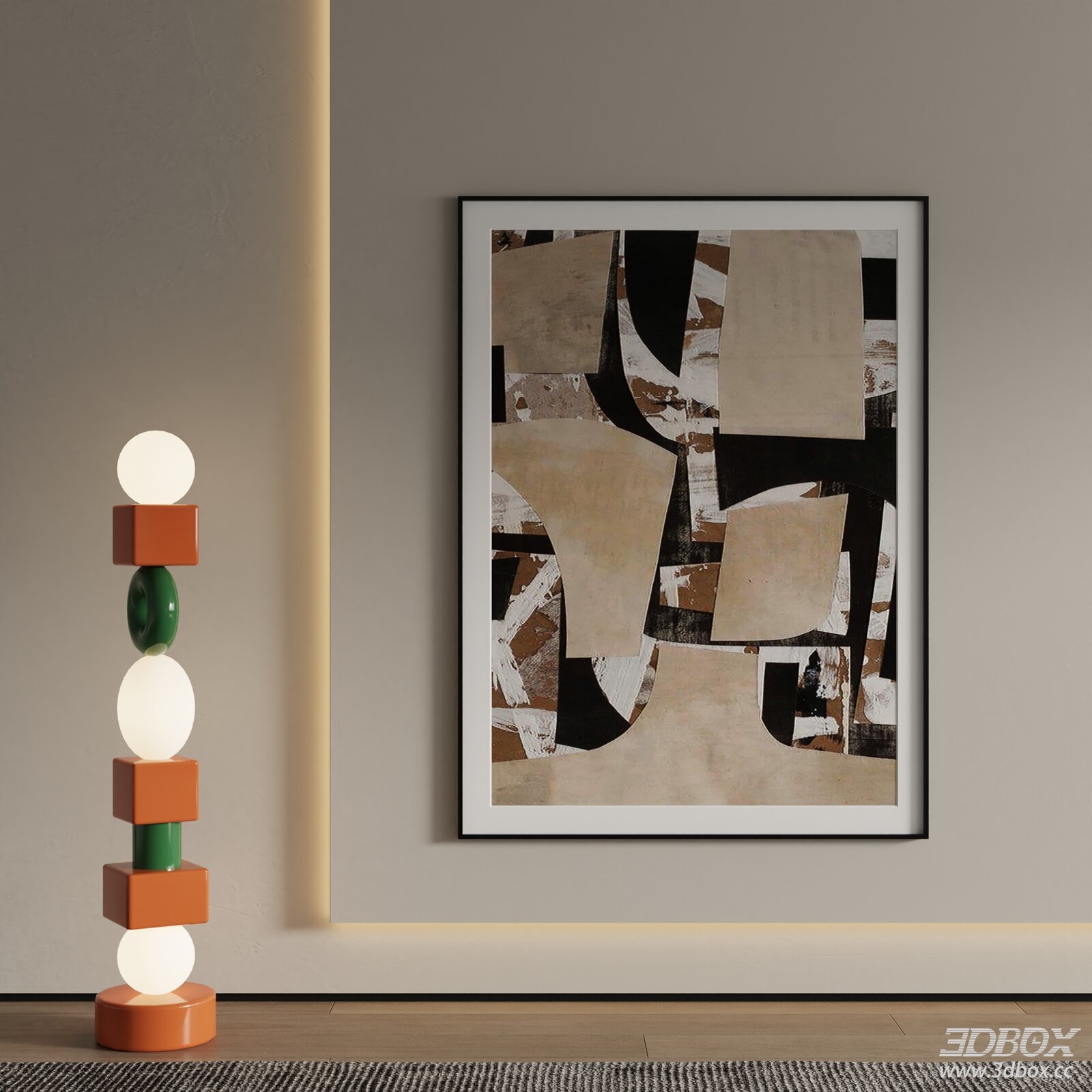 Abstract Framed Wall Art with Modern Floor Lamp Scene