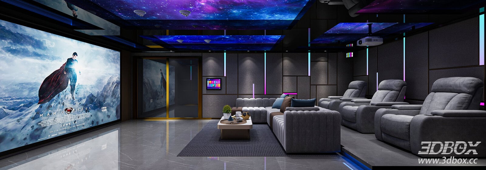 Modern Luxury Home Cinema Room with Recliner Sofas