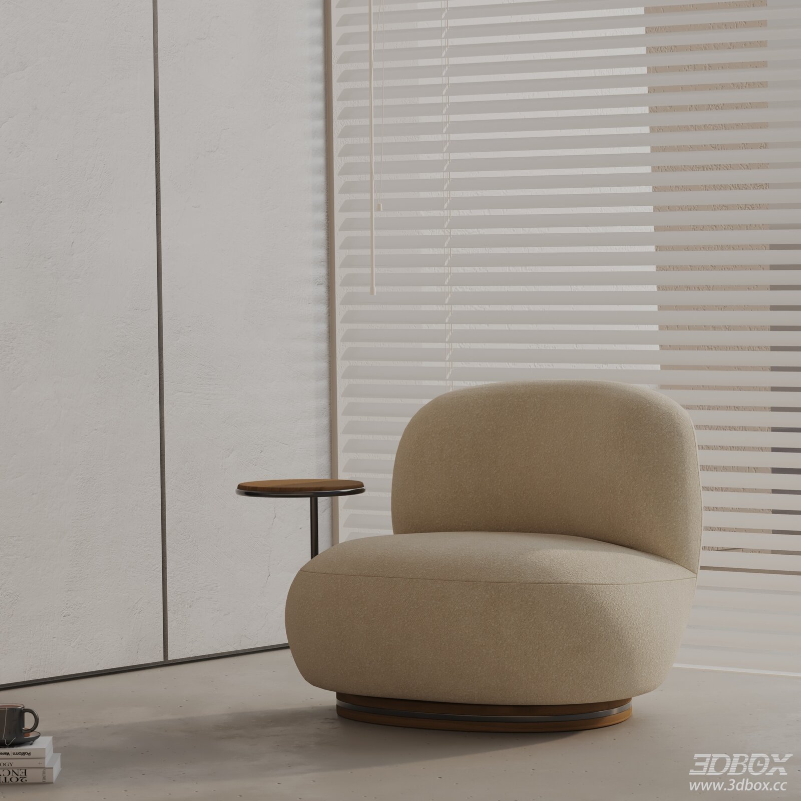 Modern Minimalist Fabric Upholstered Armchair with Wooden Base