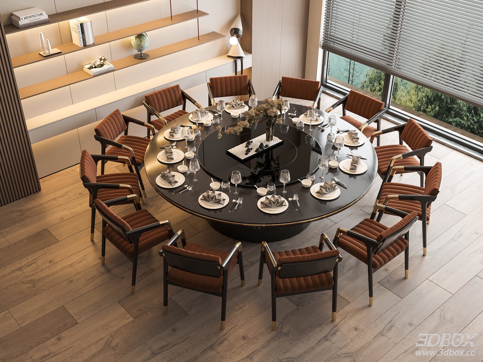Modern Luxury Private Dining Room Round Table Chair Set