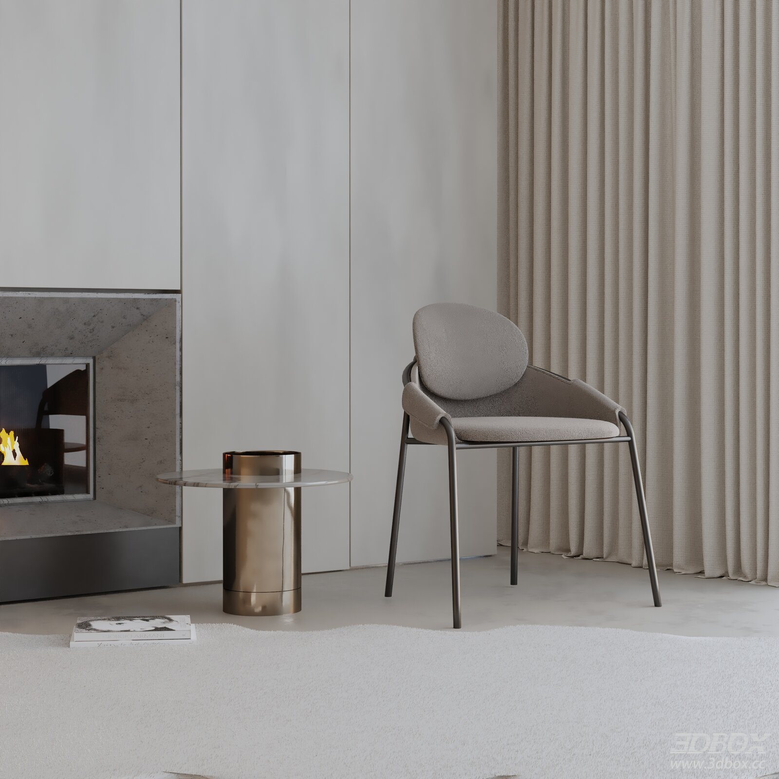 Modern Minimalist Fabric Upholstered Armchair with Metal Frame