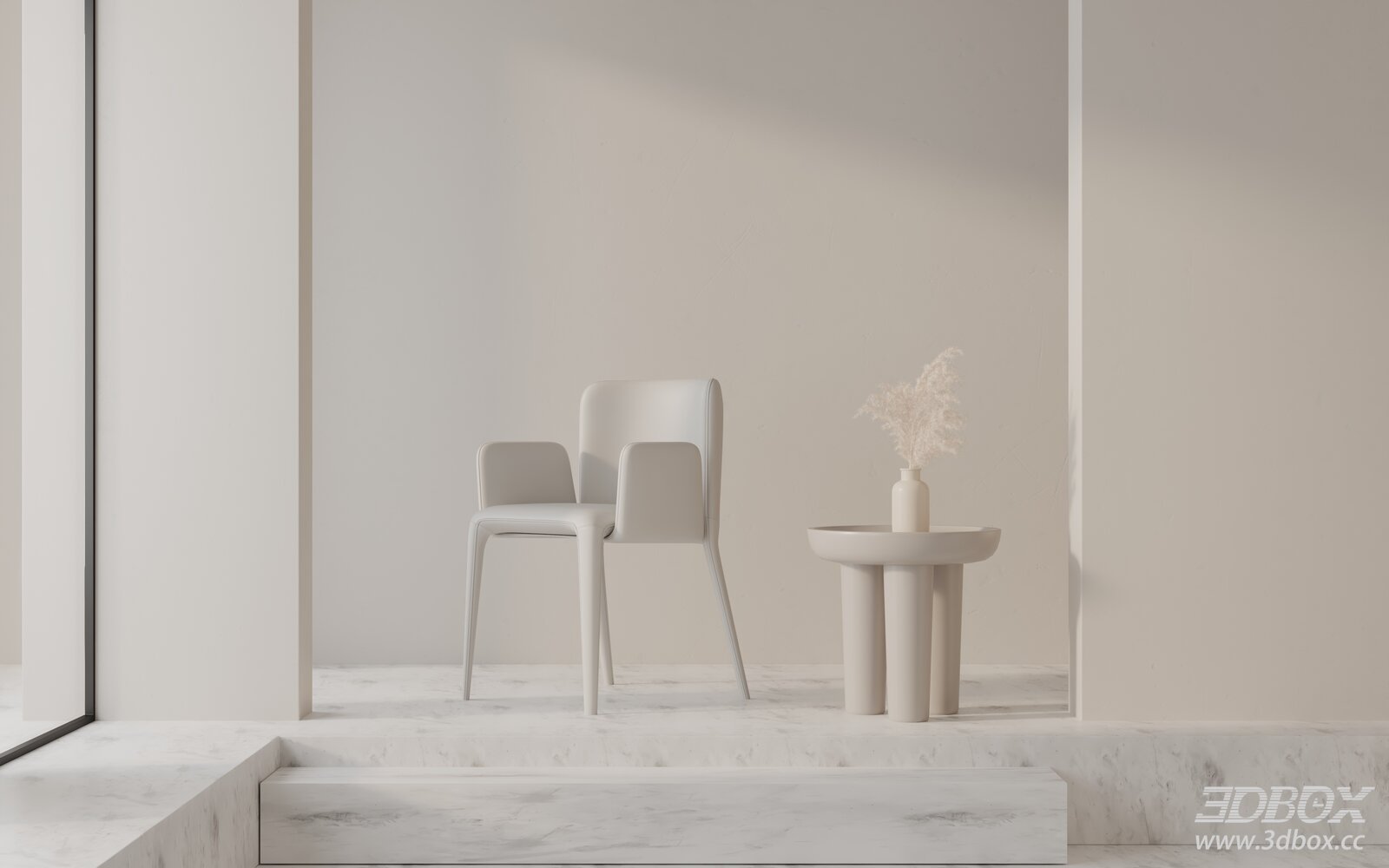 Modern Minimalist Beige Armchair with Side Table