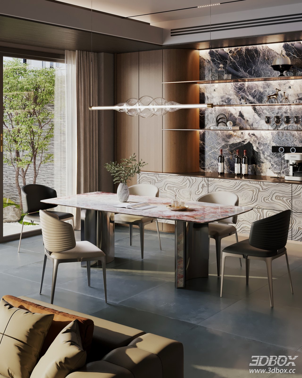 Modern Luxury Marble Dining Table and Chairs Dining Room Scene