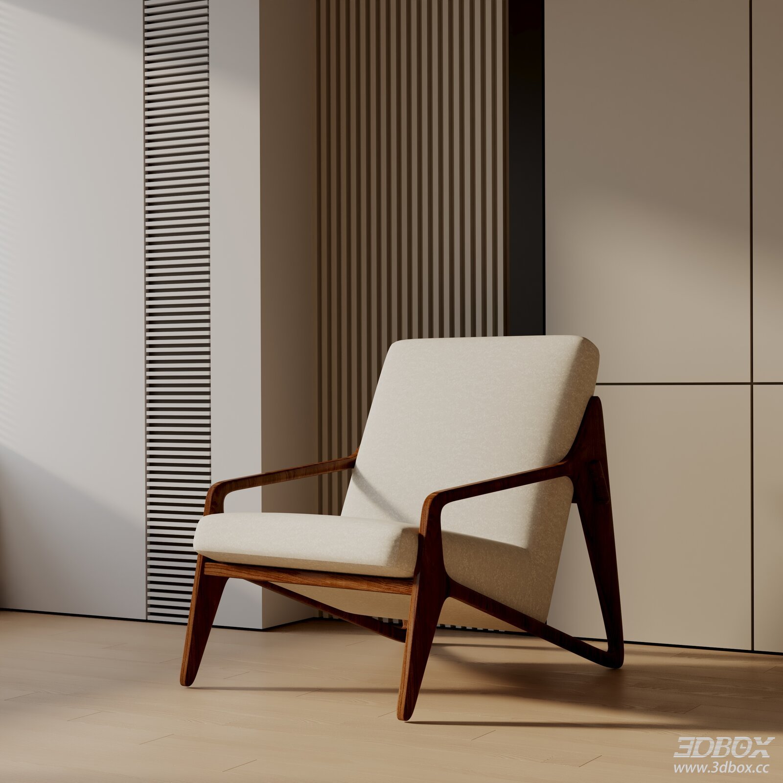 Modern Minimalist Wooden Frame Fabric Upholstered Armchair