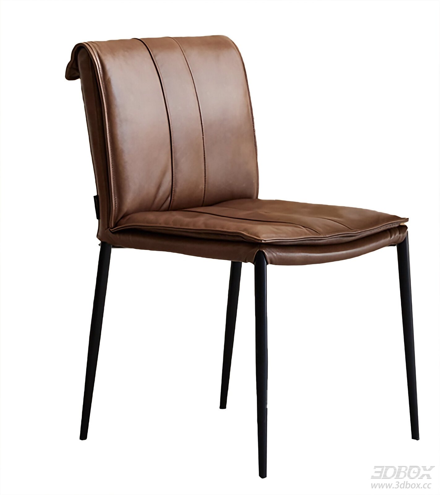 Modern Brown Leather Dining Chair with Black Metal Legs