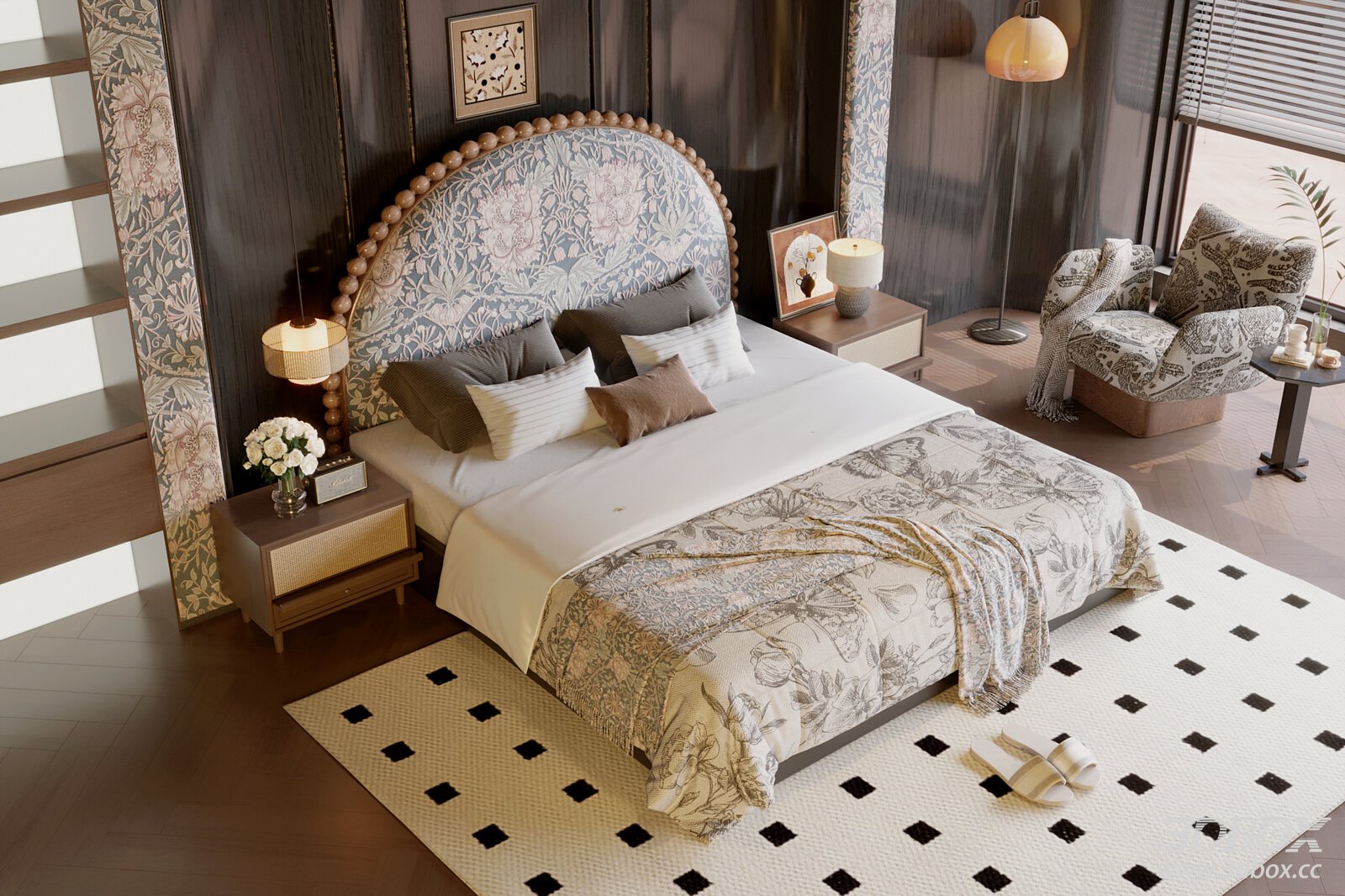 Vintage Modern Style Bedroom Interior Scene