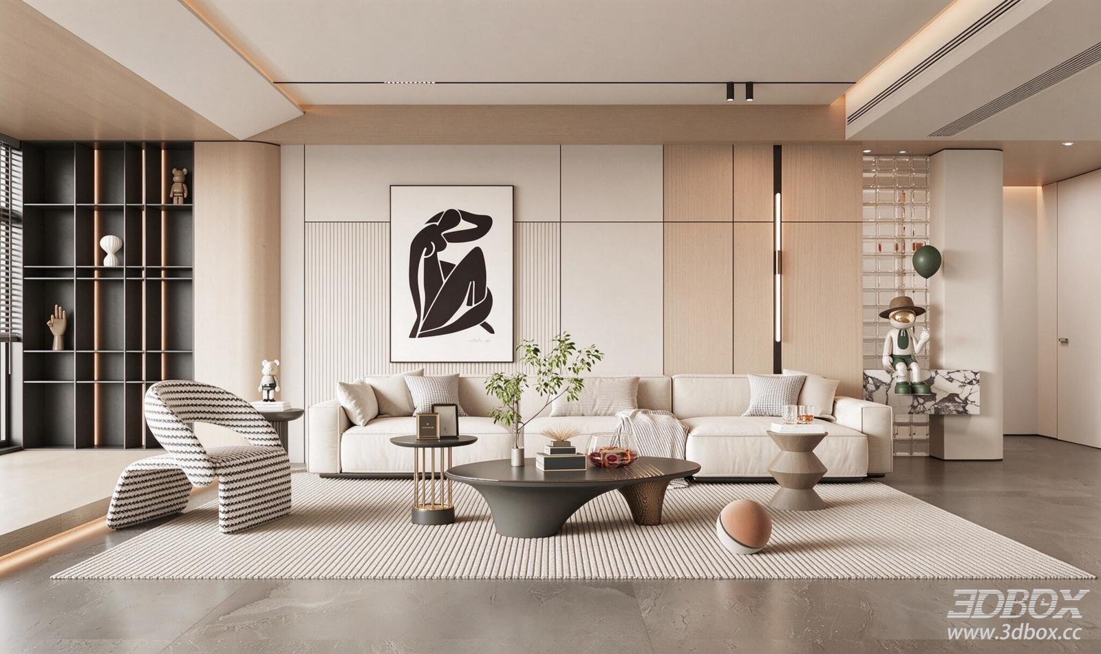Modern Minimalist Living Room with Sofa and Coffee Table Set