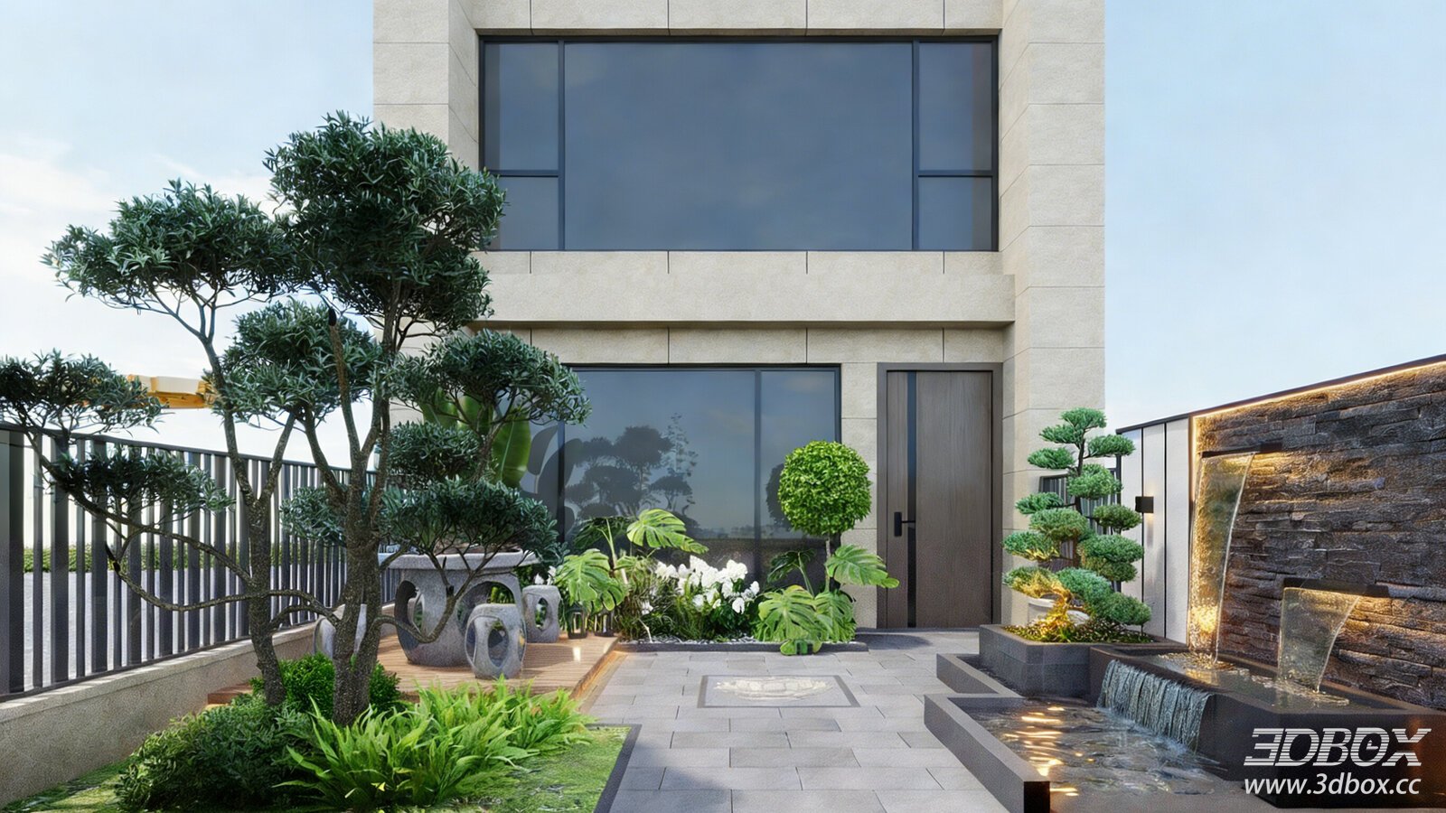 Modern Chinese Style Villa Courtyard Garden Landscape