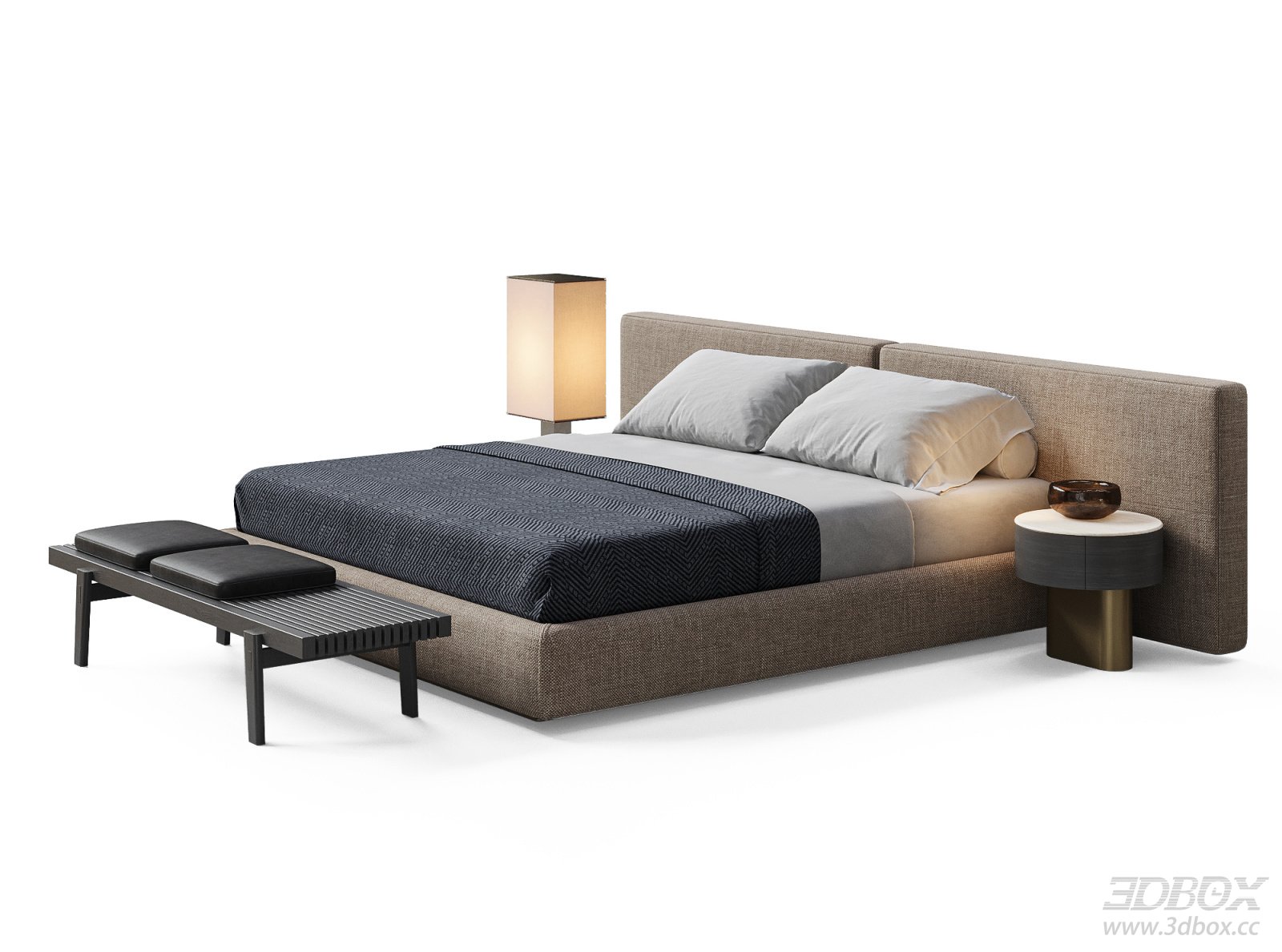 Modern Italian Luxury Double Bed Fabric Upholstered Bedroom Set