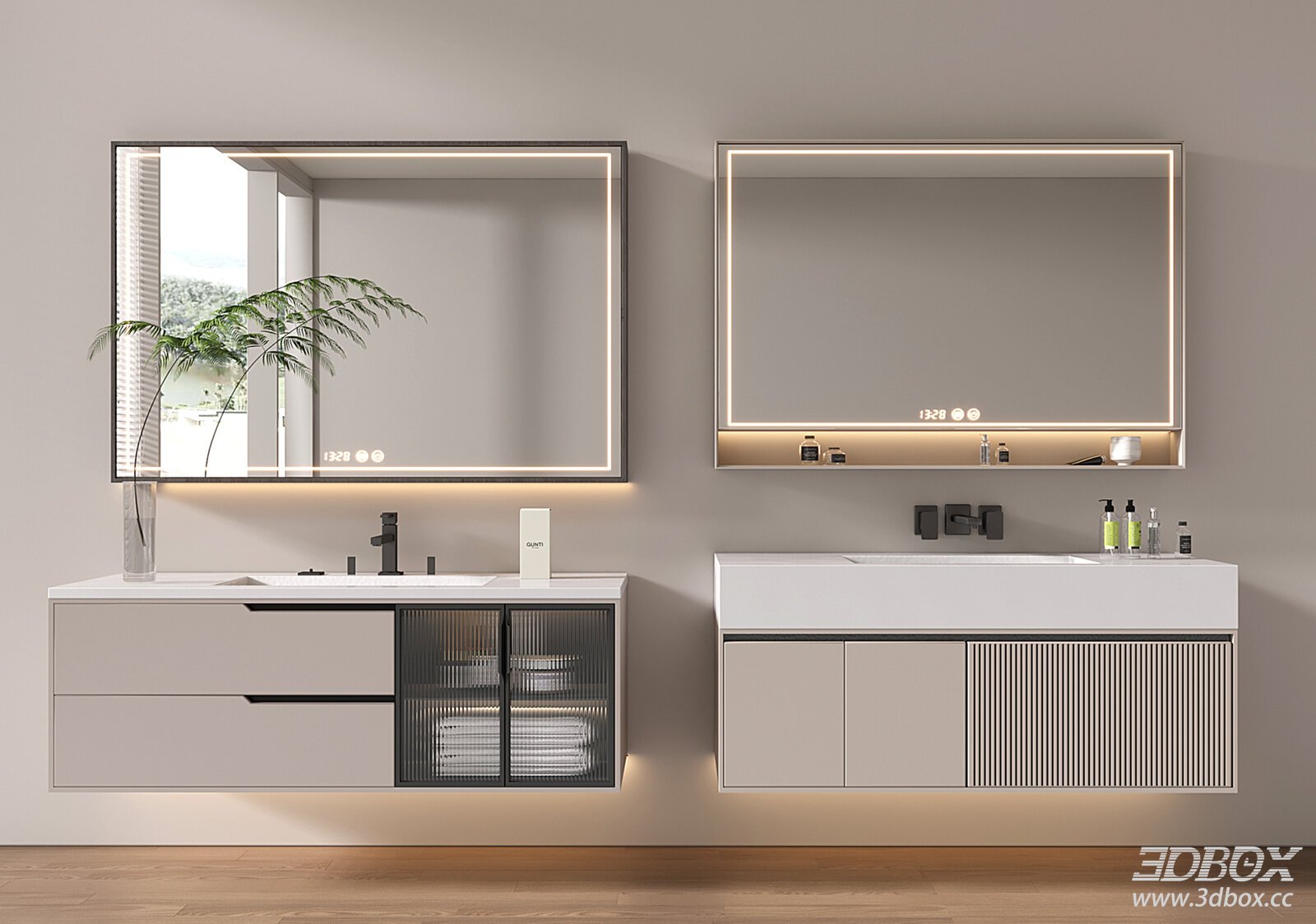 Modern Floating Bathroom Vanity Set with Illuminated Mirror