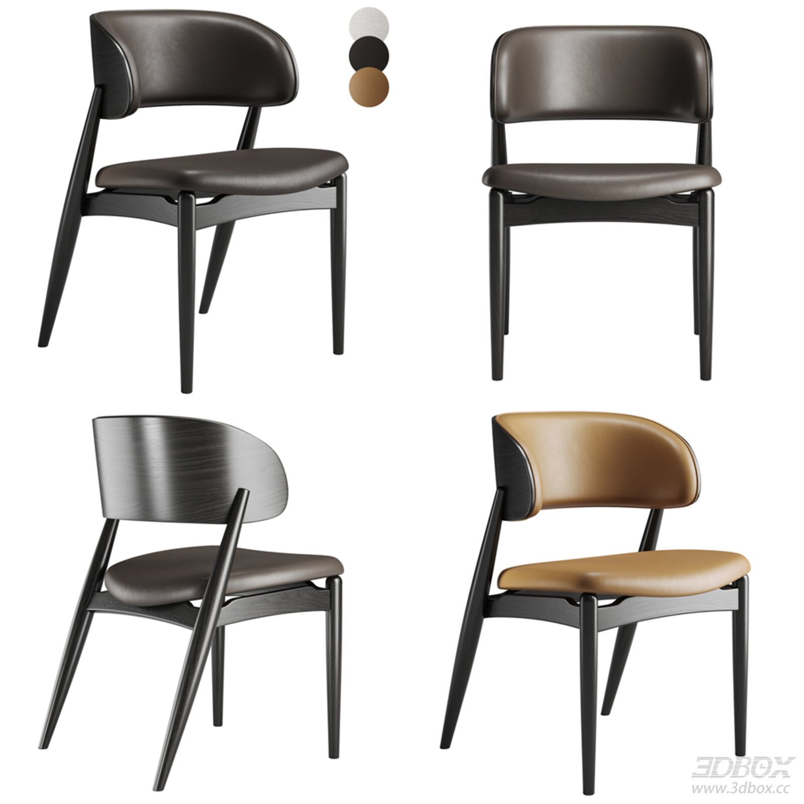 Modern Leather Upholstered Dining Chair with Black Wooden Frame