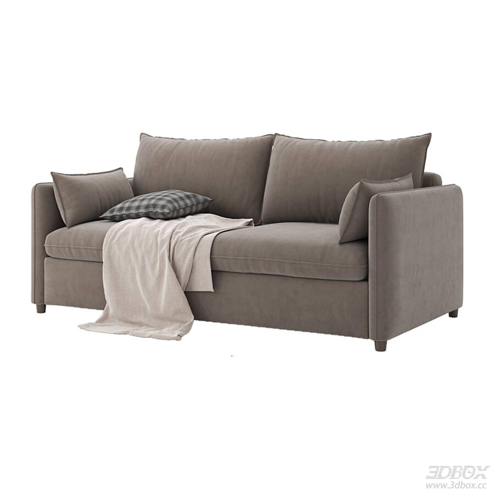 Modern 2-Seater Velvet Fabric Sofa with Pillows and Throw Blanket