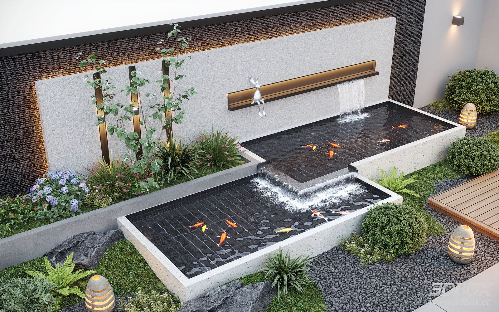 Modern Courtyard Landscape Water Feature Koi Pond Garden