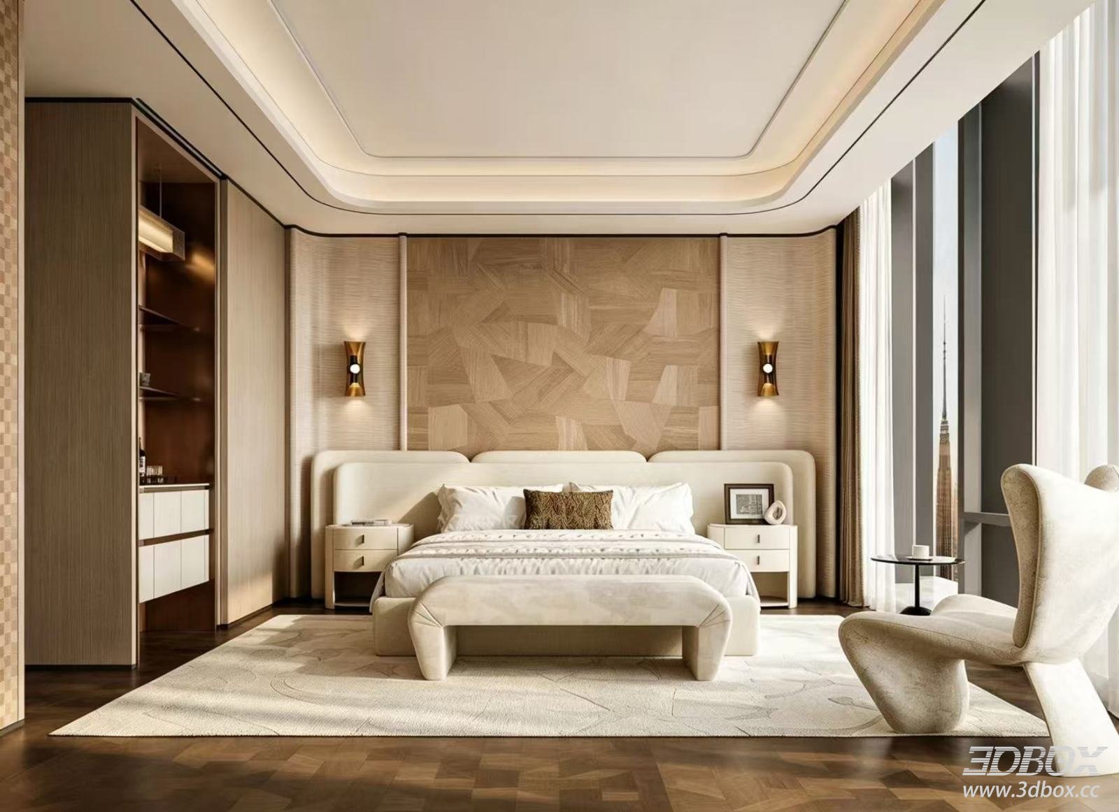 Luxury Modern Master Bedroom Interior Scene
