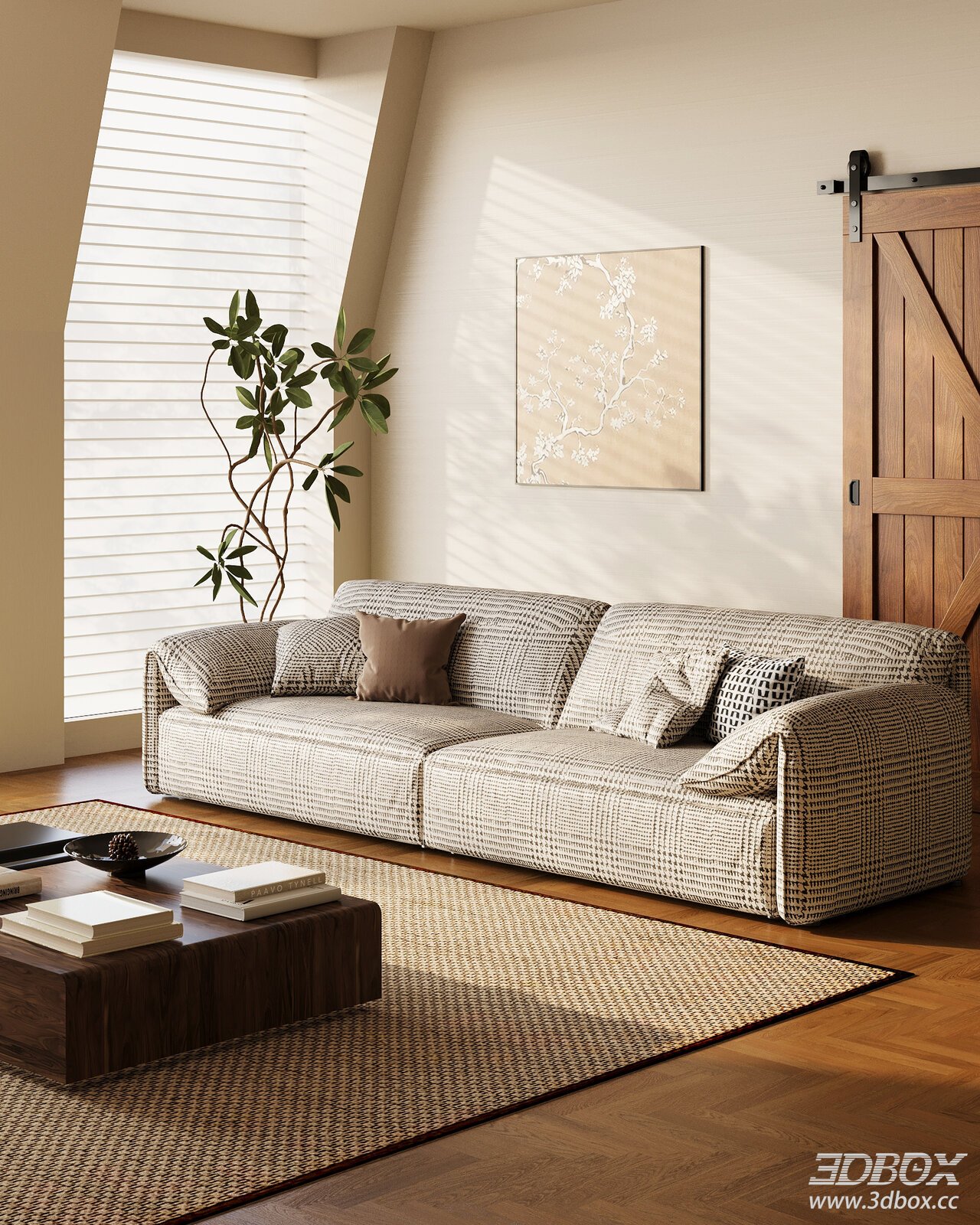 Modern Mid-Century Woven Fabric Sofa Set for Living Room