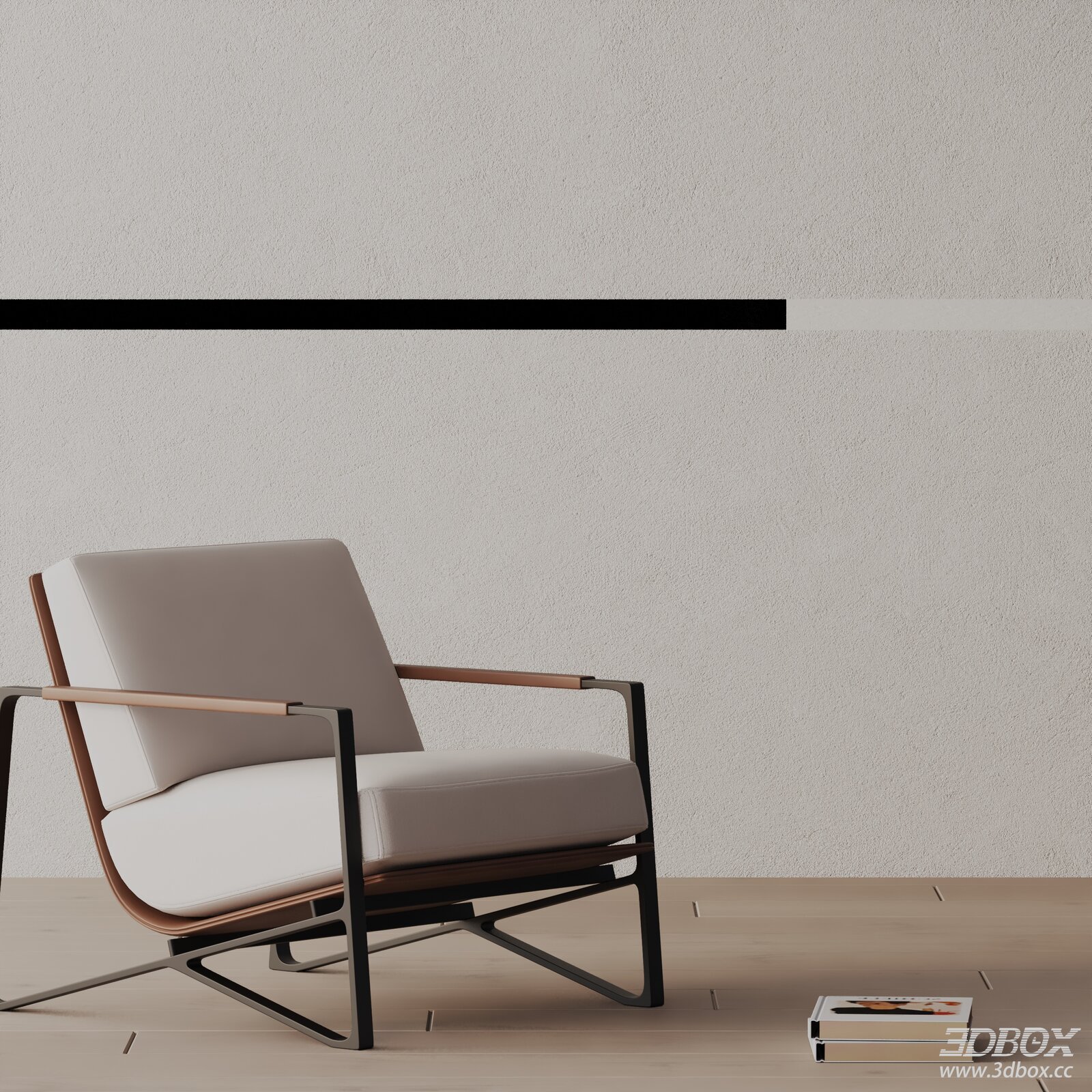 Modern Minimalist Upholstered Armchair with Metal Frame