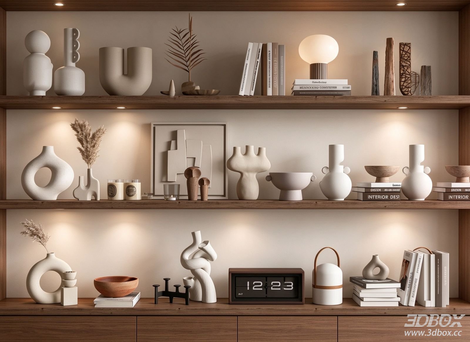 Modern Minimalist Decorative Set with Vases Books and Sculptures