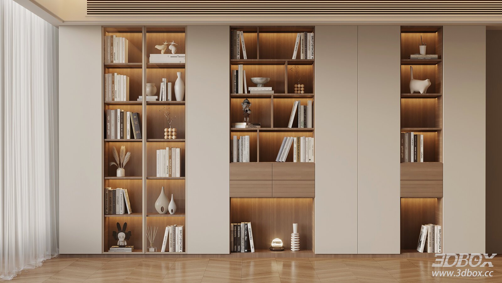 Modern Built-in Bookshelf Display Cabinet with Decorations