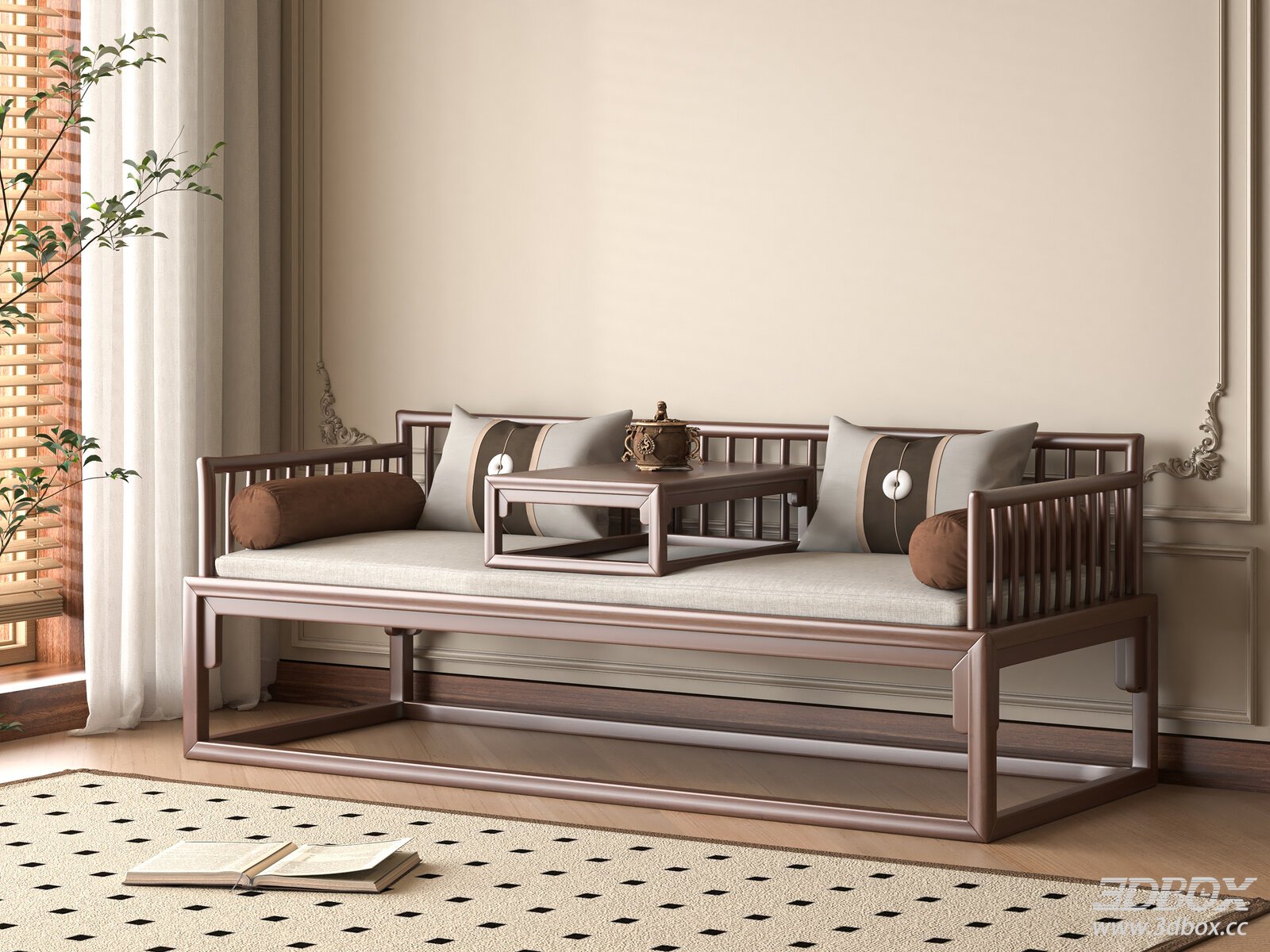 New Chinese Style Solid Wood Luohan Sofa Set