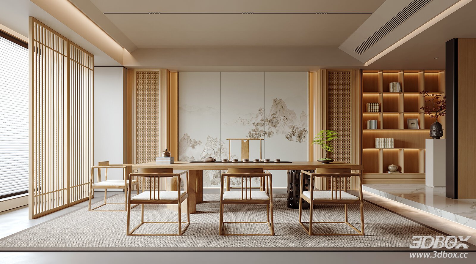 New Chinese Style Tea Room Interior Scene