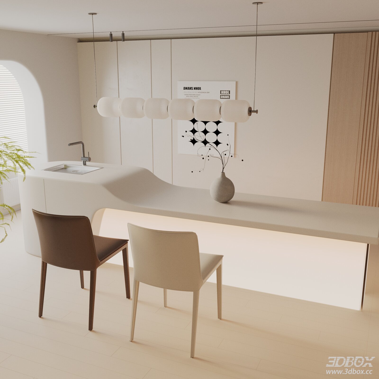 Modern Minimalist Kitchen Dining Bar with Chairs