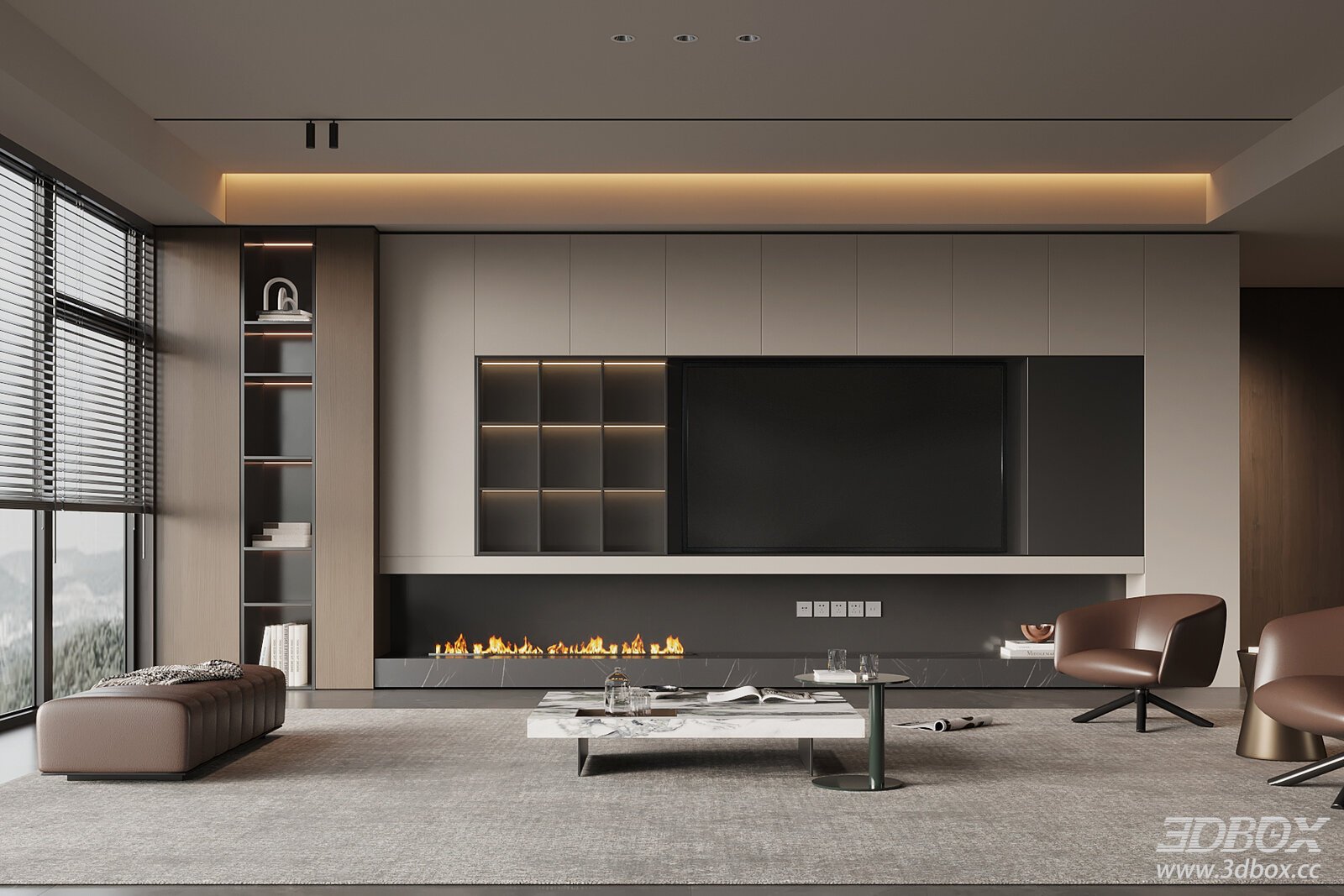 Modern Italian Style Living Room with TV Wall and Sofa Set