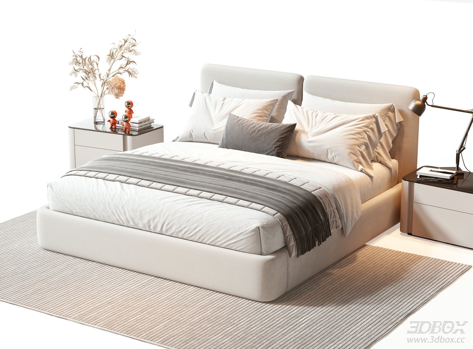 Minotti Modern Upholstered Double Bed Set