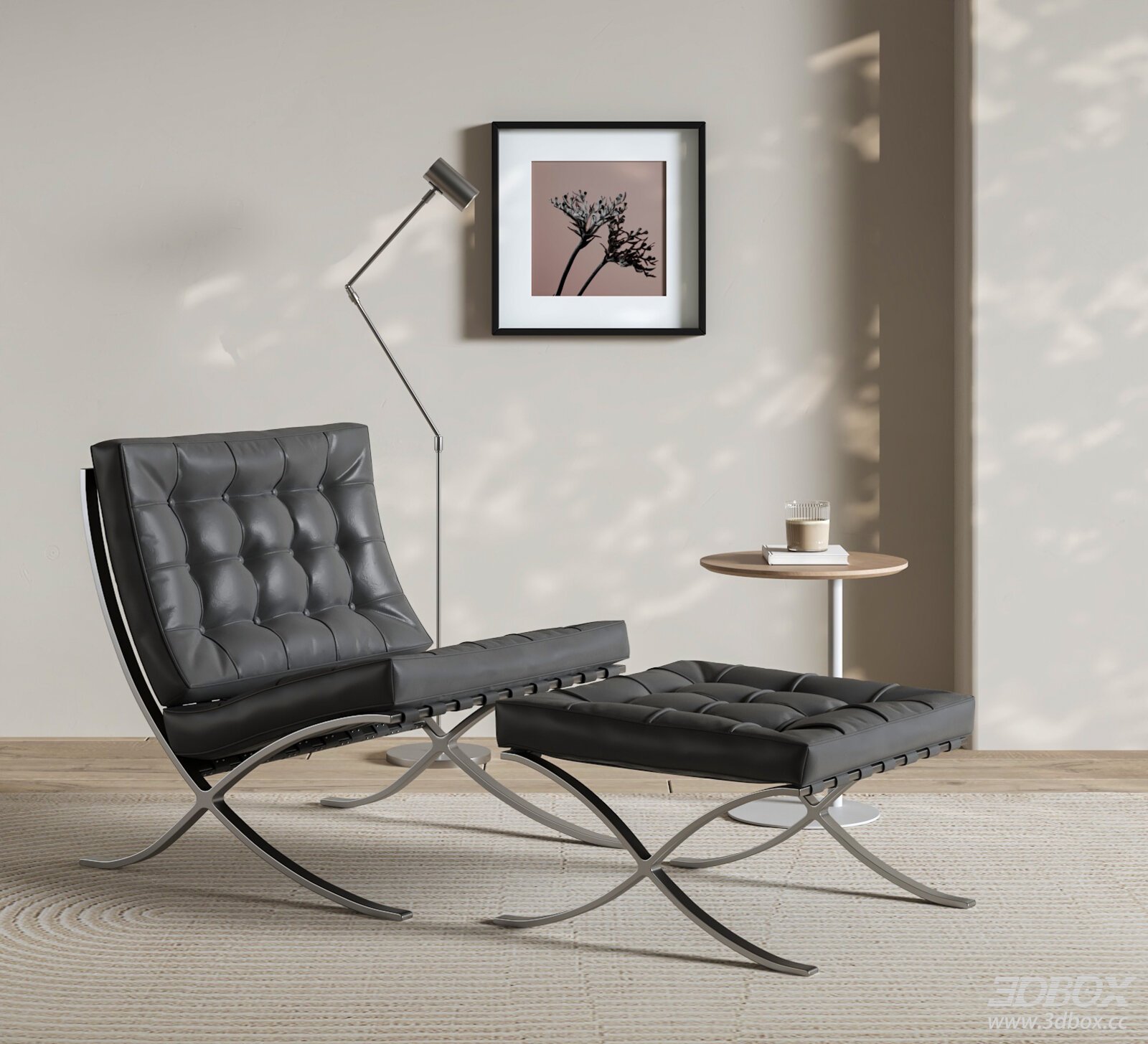 Knoll Barcelona Leather Lounge Chair and Ottoman Set