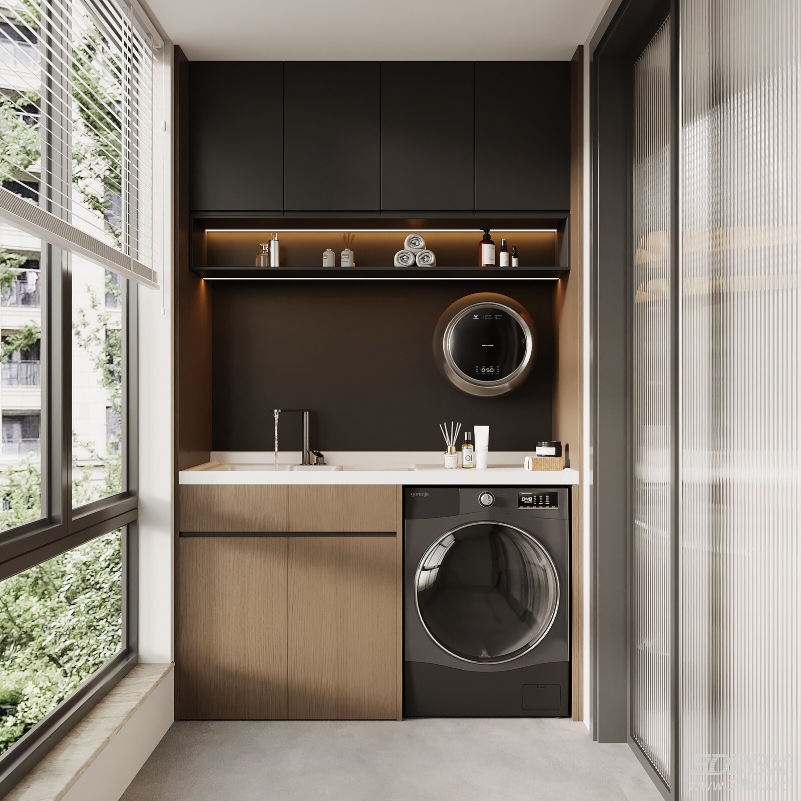 Modern Italian Style Balcony Laundry Cabinet Set