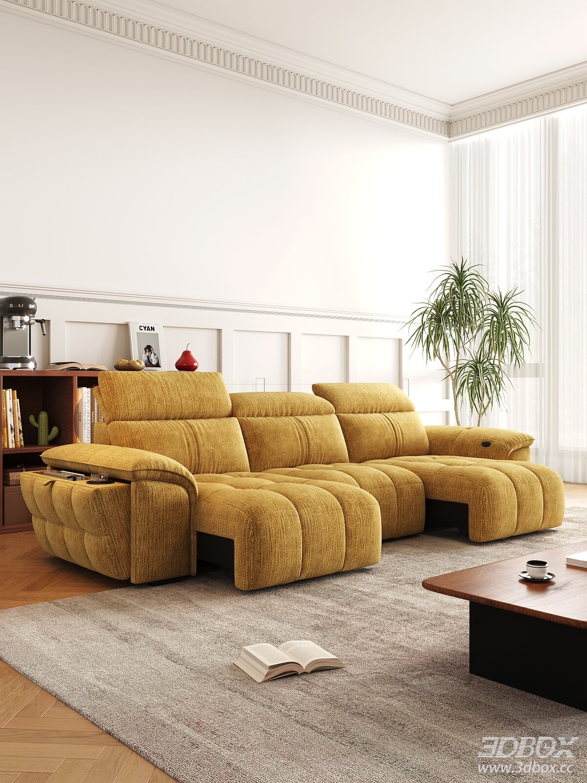 Modern Yellow Chenille Sectional Fabric Sofa Set