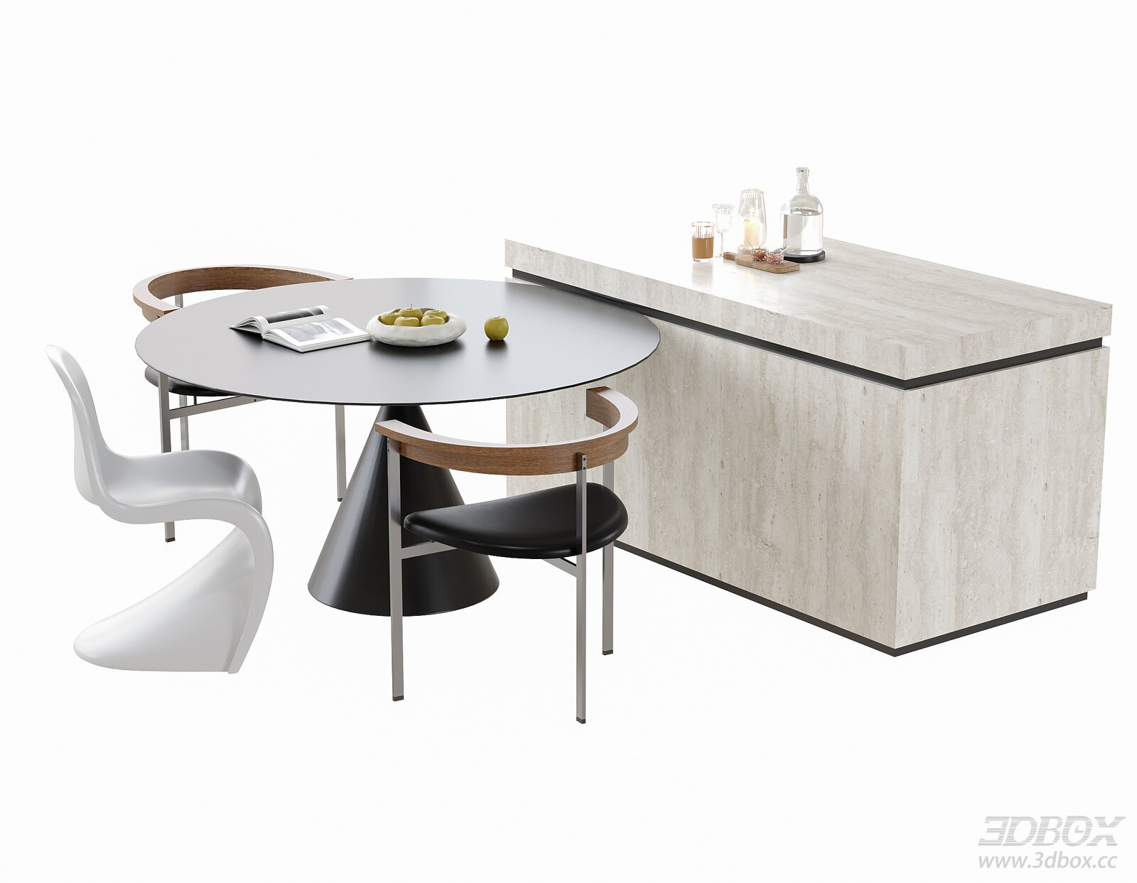 Modern Round Dining Table and Chairs with Marble Bar Counter