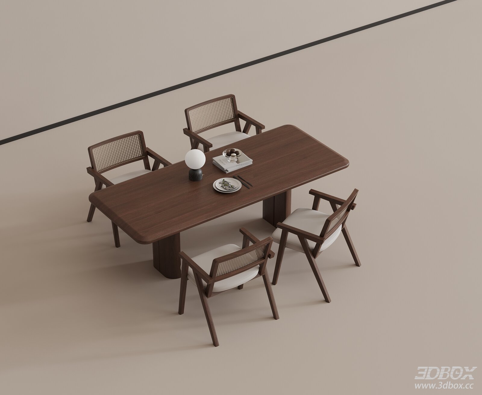 Solid Wood Dining Table and Rattan Chair Set