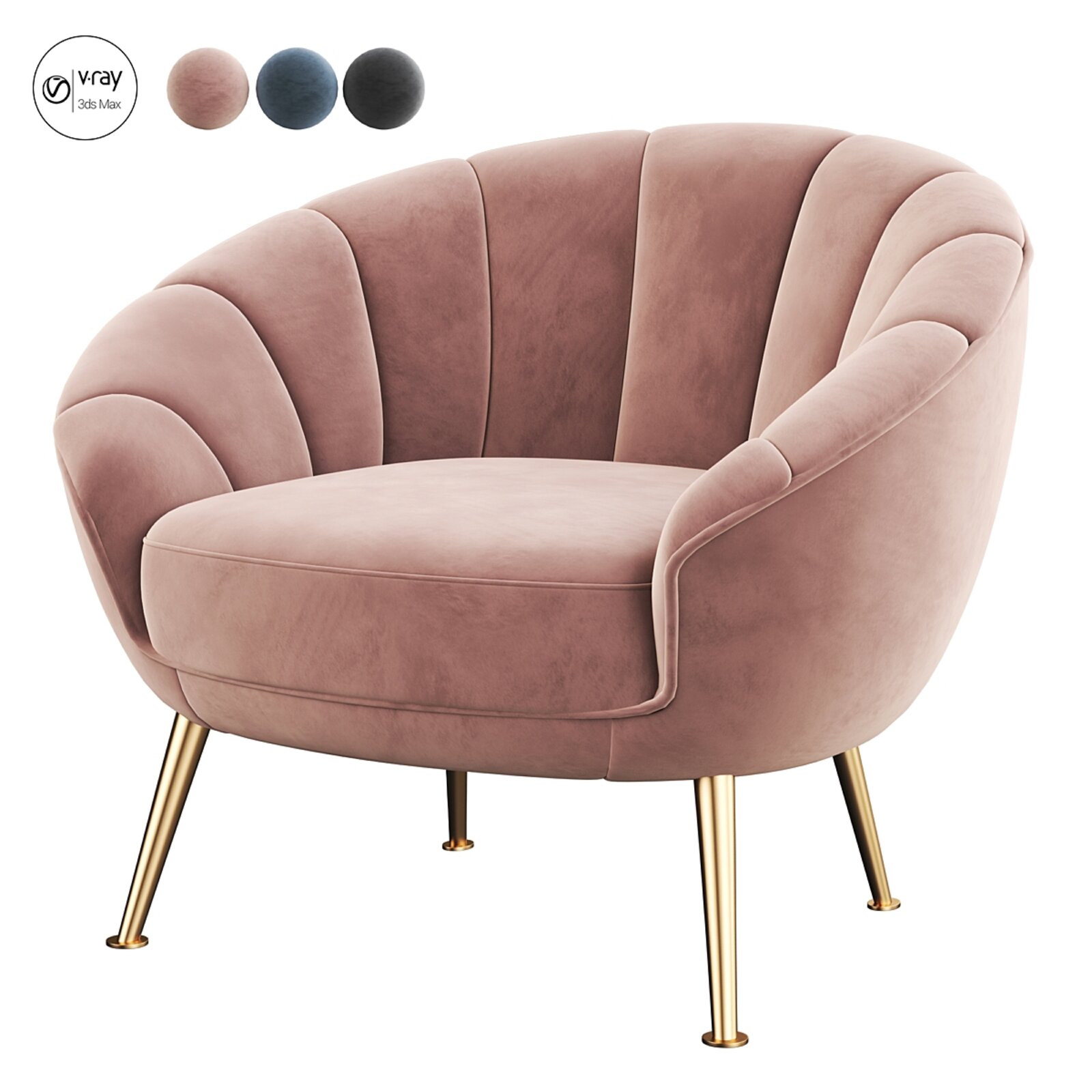 Modern Velvet Upholstered Armchair with Gold Metal Legs