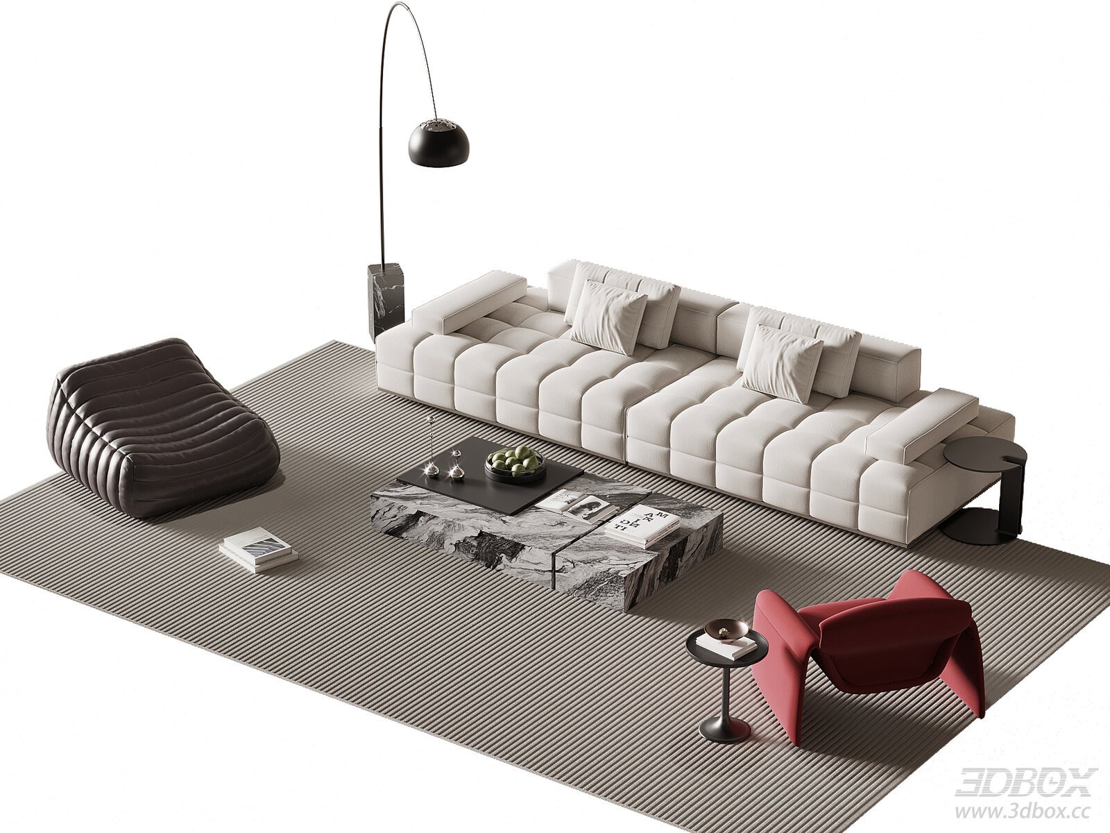 Modern Minimalist Sofa Set with Marble Coffee Table