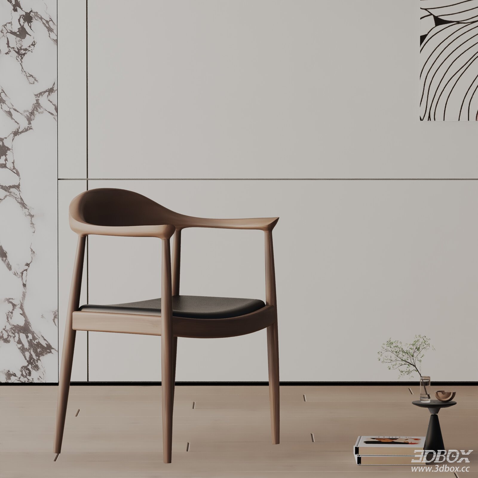 Modern Wooden Armchair with Leather Seat